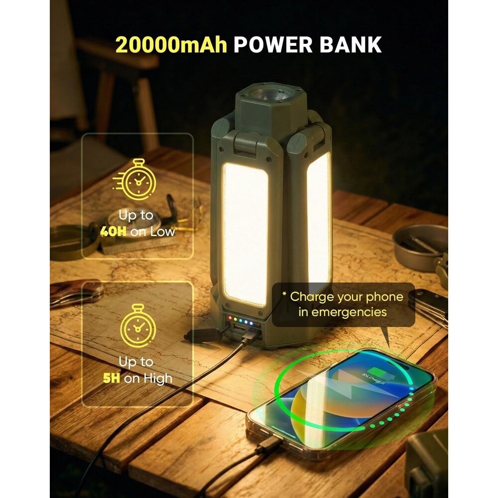 Rechargeable Camping Light with Stand Cordless Work Light with Heads Power Bank - Picture 9 of 16